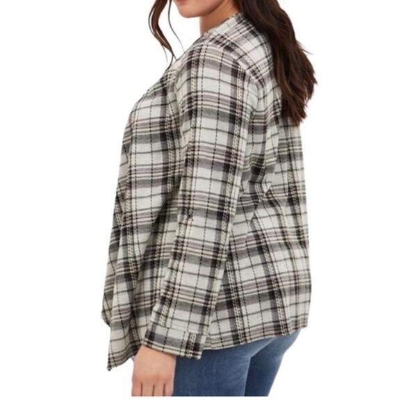 Torrid 00 Women’s‎ Black & Ivory Plaid Drape Jacket Size Medium - Picture 2 of 13